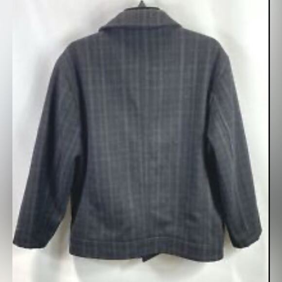 UEC Alfani Fitted Wool Black Gray Plaid Full Zip Collared Jacket Coat SZ XL - Picture 4 of 10